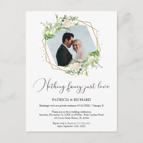 Nothing Fancy Just Love Eloped Wedding Reception Postcard