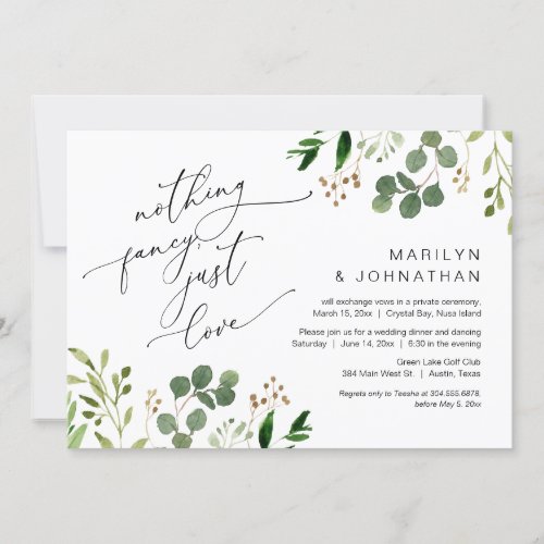 Nothing Fancy Just Love Elopement Greenery Invitation