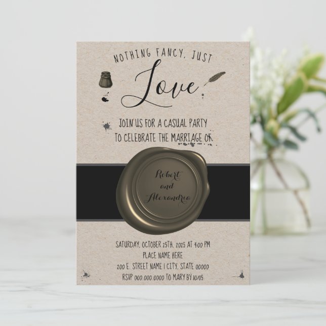 Nothing Fancy Just Love Elopement Pen & Inkwell  Invitation (Standing Front)