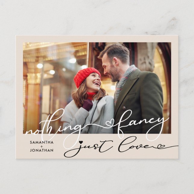 Nothing Fancy, Just Love Elopement Photo Announcement Postcard (Front)