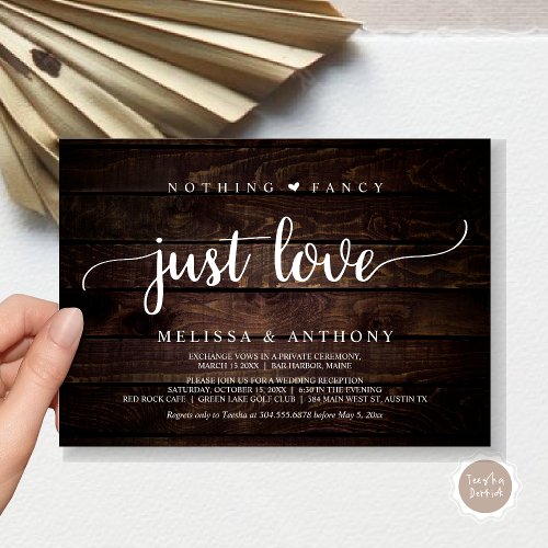 Nothing Fancy Just Love Elopement Rustic Wedding Invitation