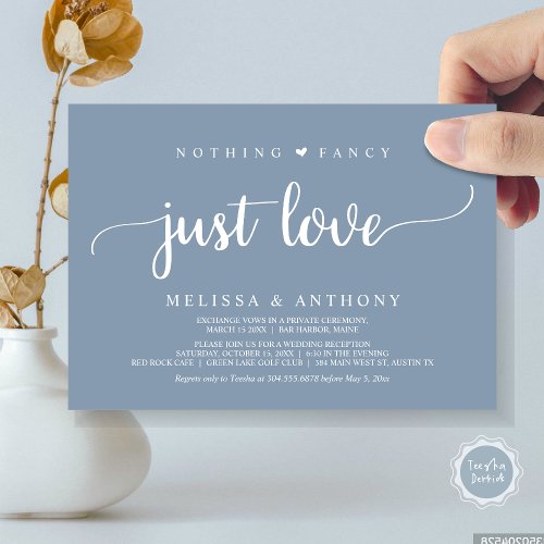 Nothing Fancy Just Love Elopement Rustic Wedding Invitation