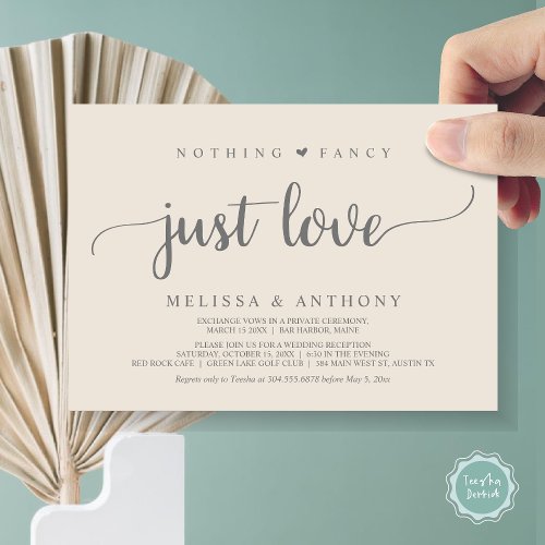 Nothing Fancy Just Love Elopement Rustic Wedding Invitation