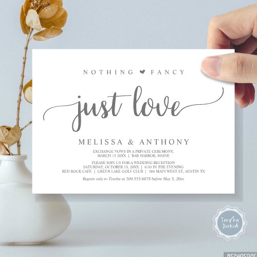 Nothing Fancy Just Love Elopement Rustic Wedding Invitation