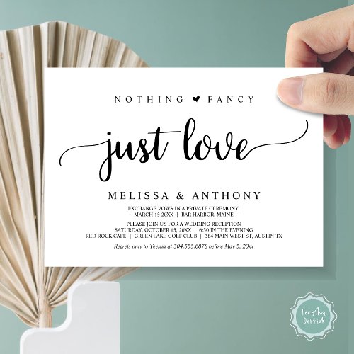 Nothing Fancy Just Love Elopement Rustic Wedding Invitation