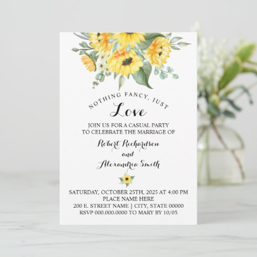 Nothing Fancy Just Love Elopement Sunflowers Invitation