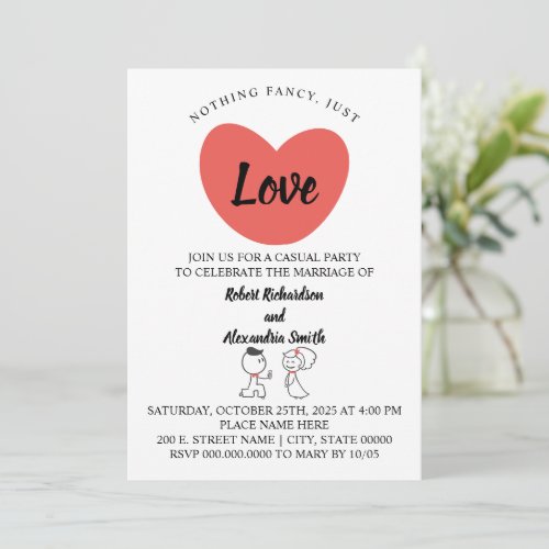 Nothing Fancy Just Love Elopement Wedding Couple Invitation