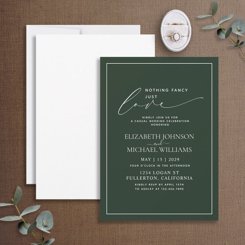 Nothing Fancy Just Love Emerald Casual Wedding Invitation