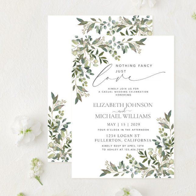 Nothing Fancy Just Love Eucalyptus Casual Wedding Invitation (Creator Uploaded)
