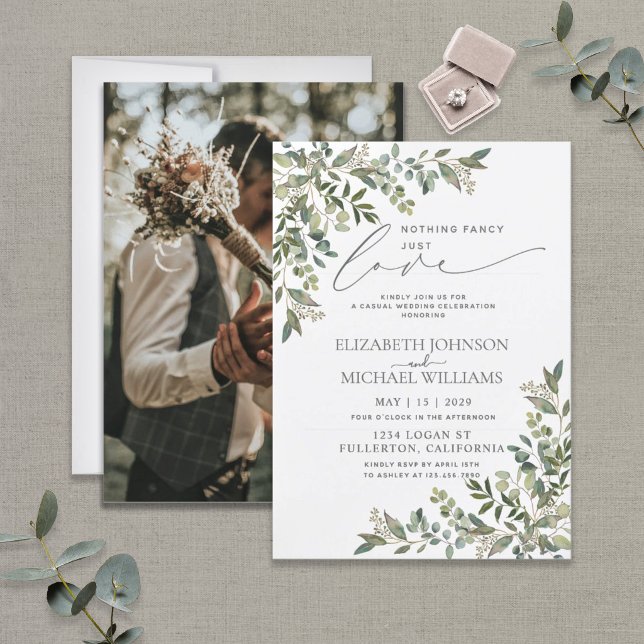 Nothing Fancy Just Love Eucalyptus Casual Wedding Invitation
