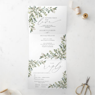 Nothing Fancy Just Love Eucalyptus Foliage Wedding Tri-Fold Invitation