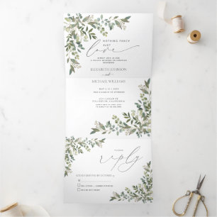 Nothing Fancy Just Love Eucalyptus Foliage Wedding Tri-Fold Invitation
