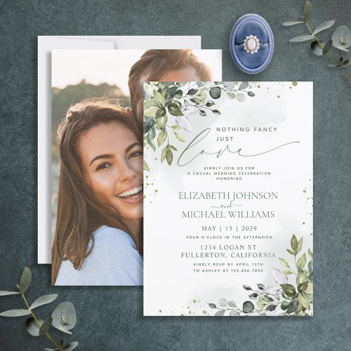 Nothing Fancy Just Love Eucalyptus Green Photo Invitation