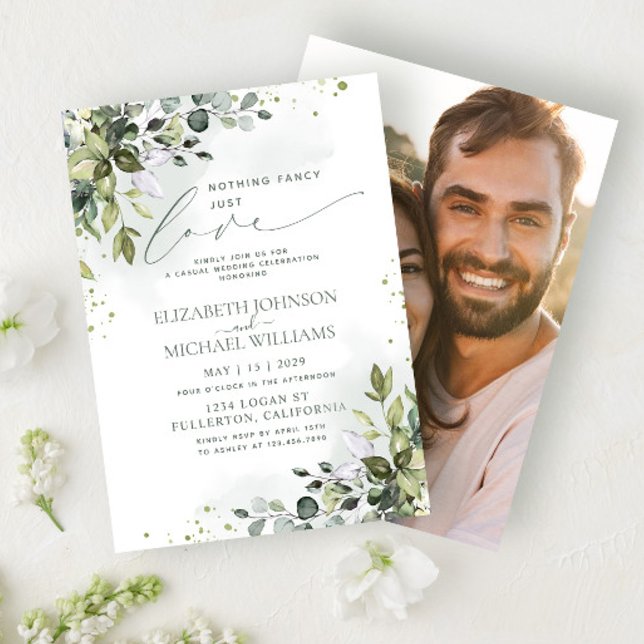 Nothing Fancy Just Love Eucalyptus Green Photo Invitation (Creator Uploaded)