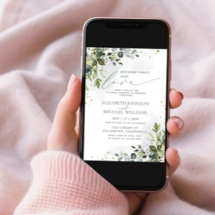 Nothing Fancy Just Love Eucalyptus Green Wedding Invitation