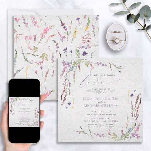 Nothing Fancy Just Love Floral Casual Wedding Invitation