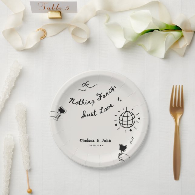 Nothing Fancy Just Love French Handwritten Wedding Paper Plates (Wedding)