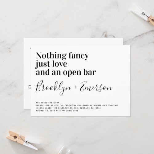 Nothing Fancy Just Love Funny Details Wedding Invitation