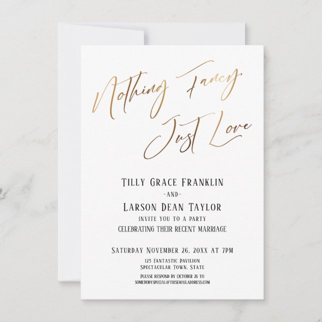 Nothing Fancy, Just Love Gold Elegant Typography Invitation (Front)