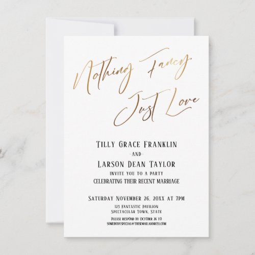 Nothing Fancy Just Love Gold Elegant Typography Invitation