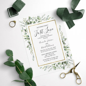 Nothing Fancy Just Love Gold Greenery Wedding Invi Invitation by LitleStarPaper at Zazzle