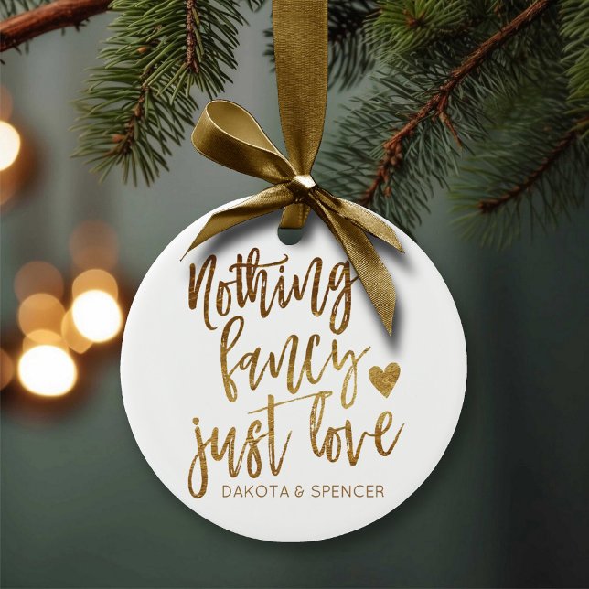 Nothing Fancy Just Love | Gold Heart Micro Wedding Ceramic Ornament (Creator Uploaded)