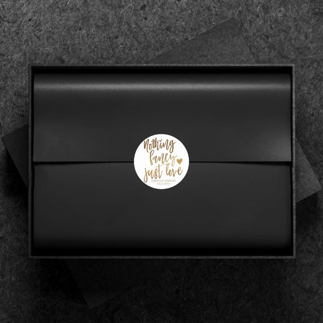 Nothing Fancy Just Love | Gold Heart Micro Wedding Classic Round Sticker (Creator Uploaded)