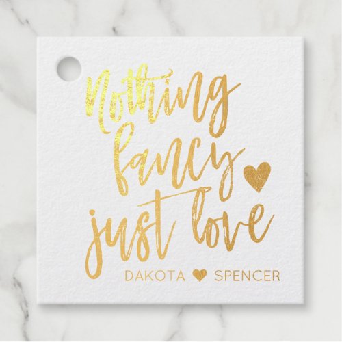 Nothing Fancy Just Love  Gold Heart Micro Wedding Foil Favor Tags