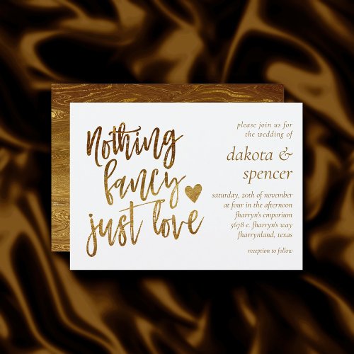 Nothing Fancy Just Love  Gold Heart Micro Wedding Invitation
