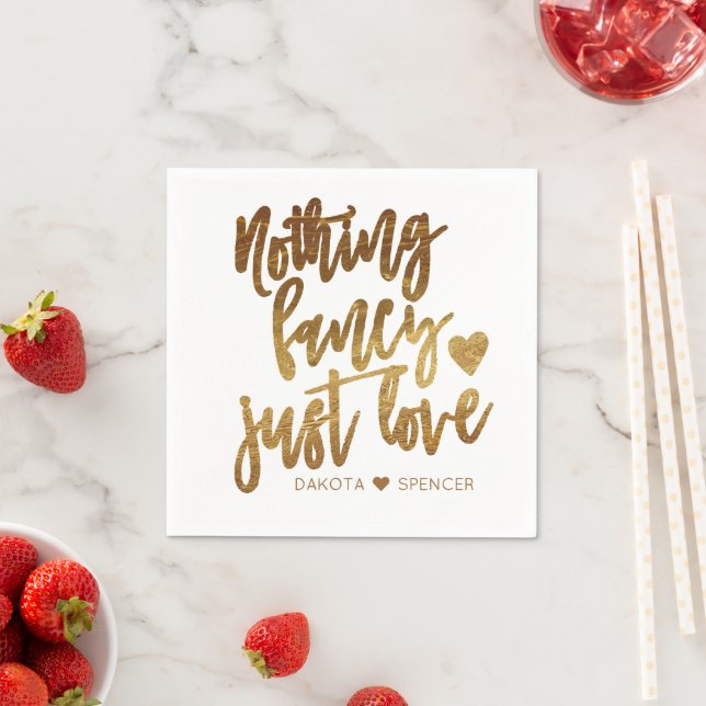 Nothing Fancy Just Love | Gold Heart Micro Wedding Napkins (Insitu)