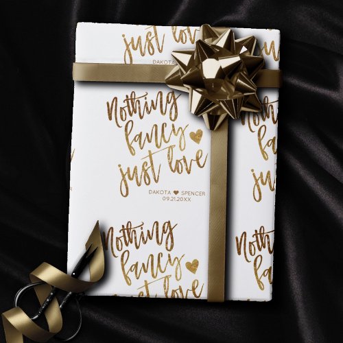 Nothing Fancy Just Love  Gold Heart Micro Wedding Wrapping Paper