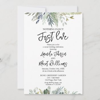 Nothing Fancy Just Love Greenery Wedding Invitation by LitleStarPaper at Zazzle