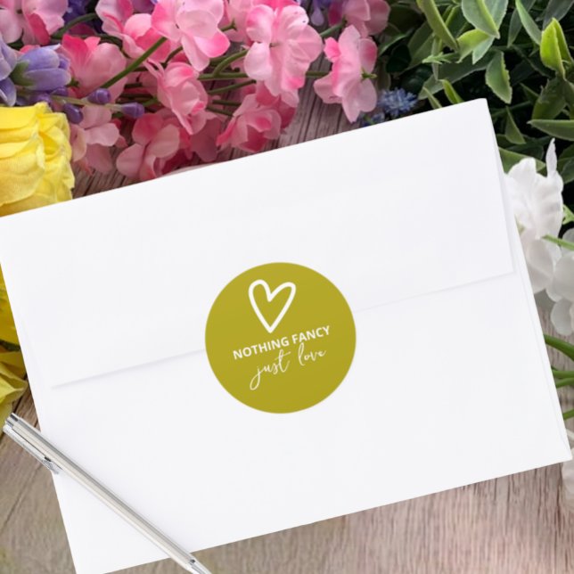 Nothing Fancy Just Love Groovy Green Wedding Classic Round Sticker (Nothing Fancy Just Love Groovy Green Wedding Classic Round Stickers from Ricaso. Fun colorful & bold)