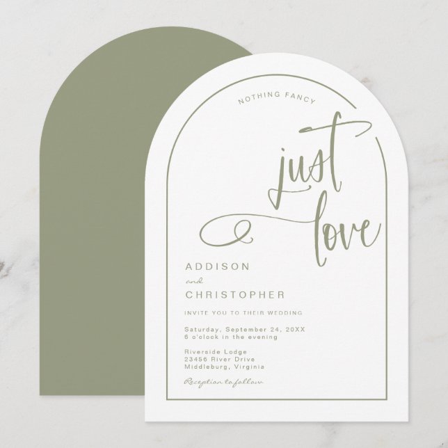 Nothing Fancy Just Love Handwritten Script Wedding Invitation (Front/Back)