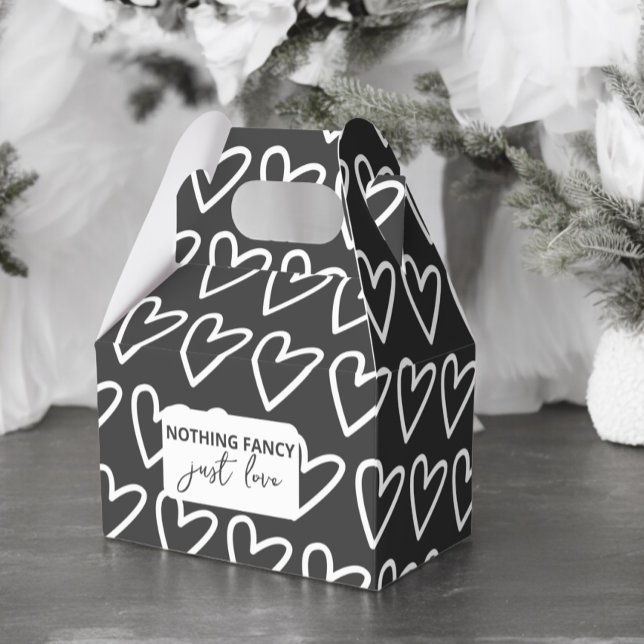 Nothing Fancy Just Love Heart Pattern Wedding Favor Boxes (Nothing Fancy Just Love Heart Pattern Wedding Favor Boxes from Ricaso. Dark grey & white design)