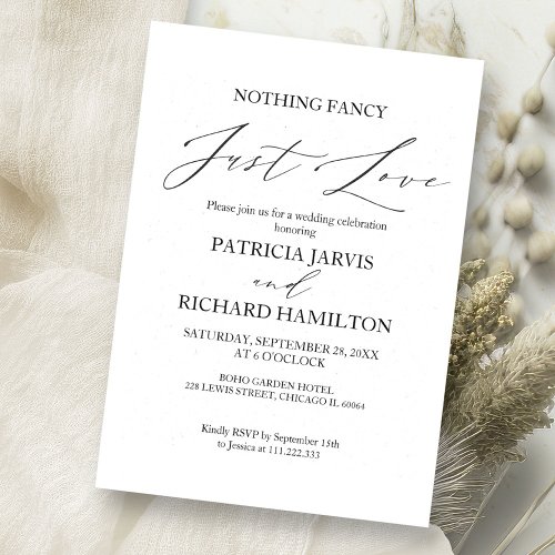 Nothing Fancy Just Love Intimate Wedding Invitation