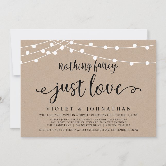 Nothing Fancy, Just Love, Kraft Wedding Elopement  Invitation (Front)