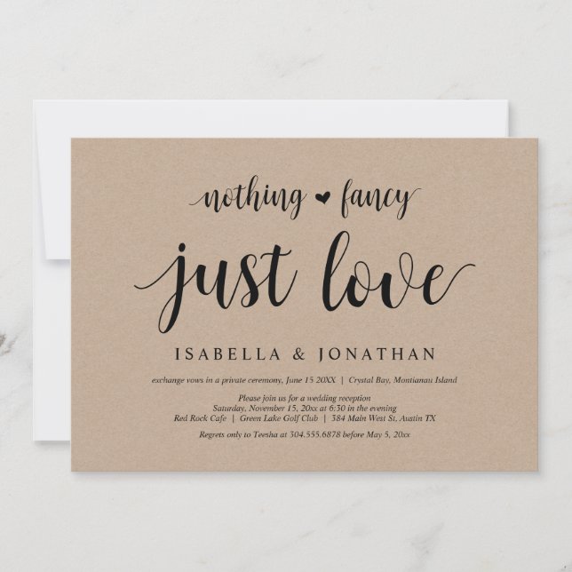 Nothing Fancy, Just Love, Kraft, Wedding Elopement Invitation (Front)