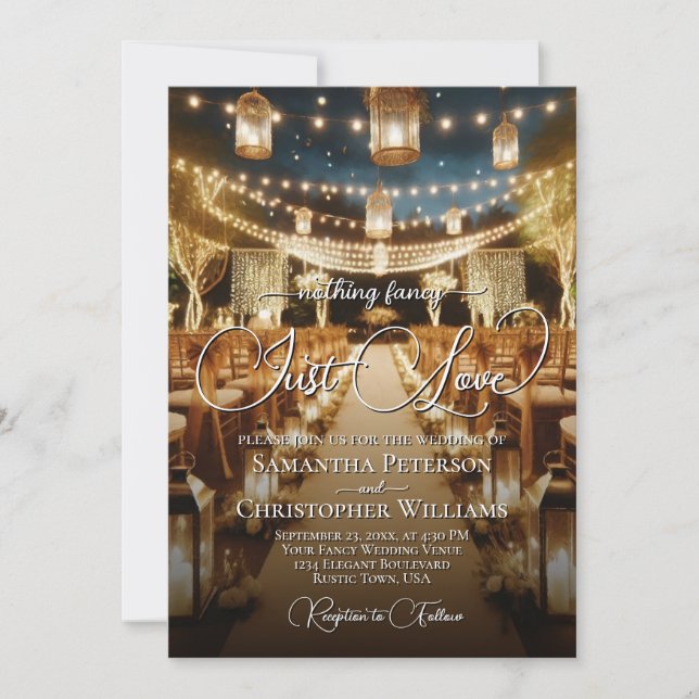 Nothing Fancy Just Love Lanterns & Lights Wedding Invitation (Front)