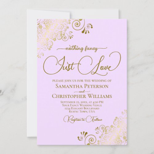 Nothing Fancy Just Love Lilac  Gold Wedding Invitation