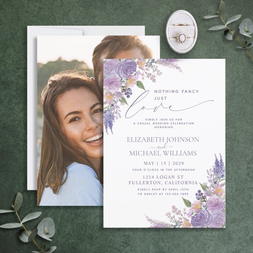 Nothing Fancy Just Love Lilac Lavender Photo Invit Invitation