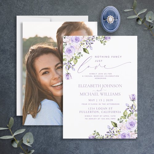 Nothing Fancy Just Love Lilac Lavender Photo Invitation