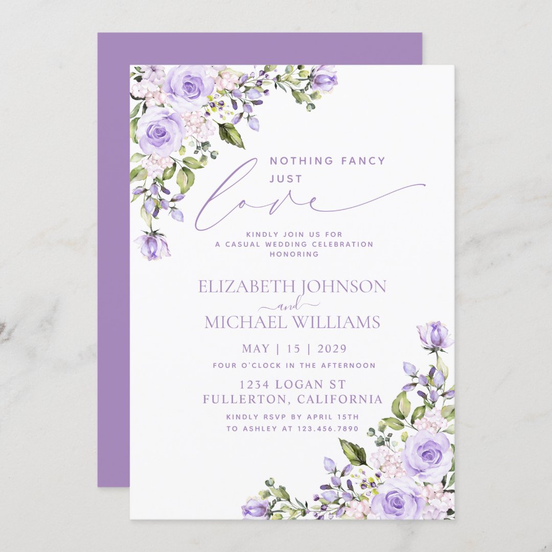 Nothing Fancy Just Love Lilac Lavender Wedding Invitation | Zazzle