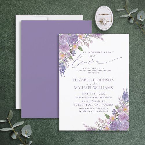 Nothing Fancy Just Love Lilac Lavender Wedding Invitation