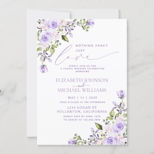 Nothing Fancy Just Love Lilac Lavender Wedding Invitation | Zazzle