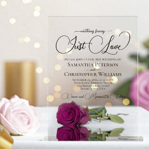 Nothing Fancy Just Love Magenta Plum Rose Wedding Acrylic Invitations