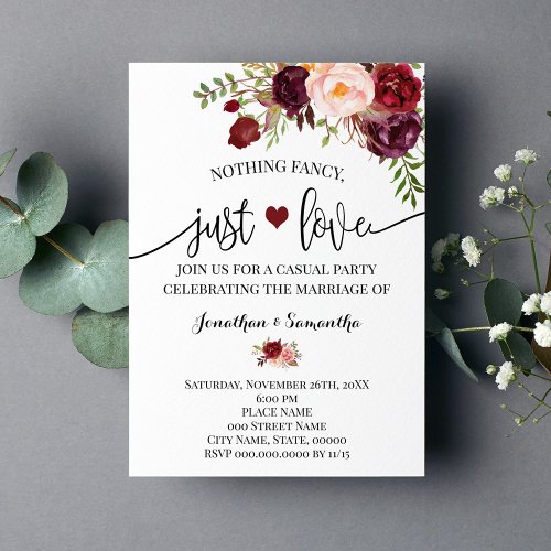 Nothing Fancy Just Love Marsala Elopement Invite