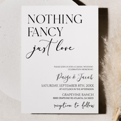 Nothing Fancy Just Love Minimalist Casual Wedding Invitation