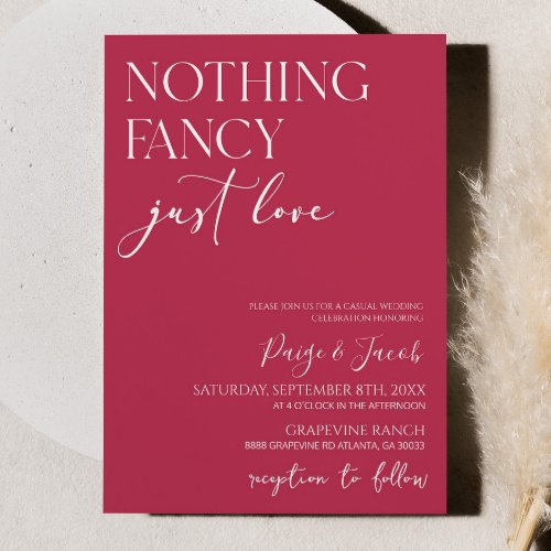 Nothing Fancy Just Love Minimalist Casual Wedding Invitation