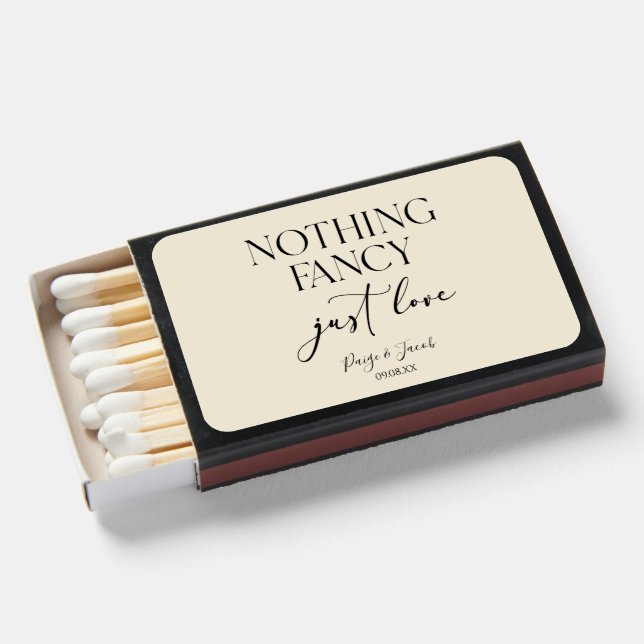Nothing Fancy Just Love Minimalist Casual Wedding Matchboxes (Front Open)